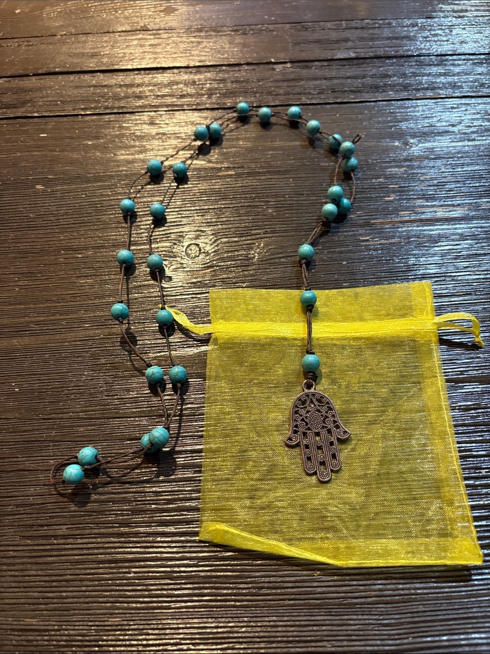 Turquoise Bead Hamsa Hand Necklace